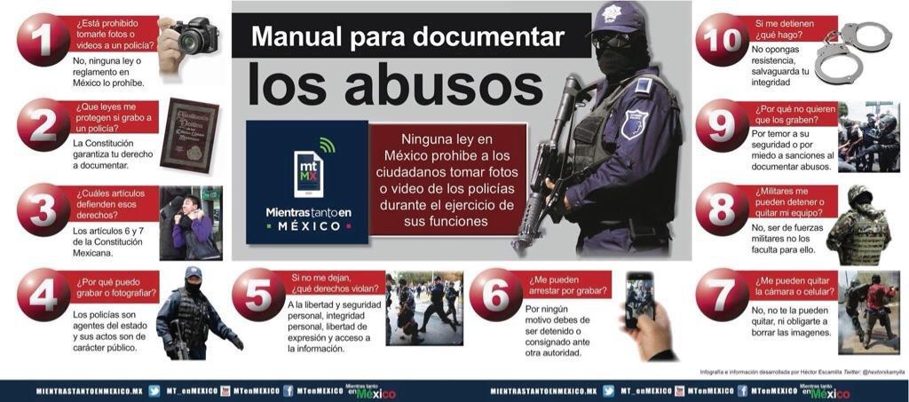 MT_enMEXICO's tweet image. Recuerden que documentar abusos y detenciones arbitrarias por parte de la policía, no es delito.
#YaMeCanse