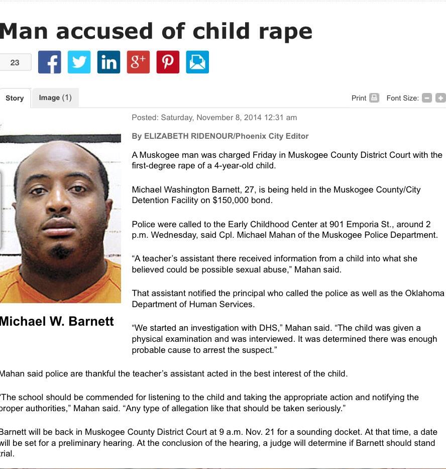 Muskogee man arrested on child rape charge