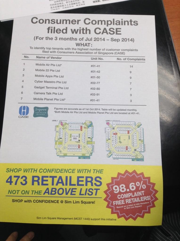 thenewpaper's tweet image. This is a list of errant retailers that CASE issues every mnth. The same few retailers are always featured. #SimLim