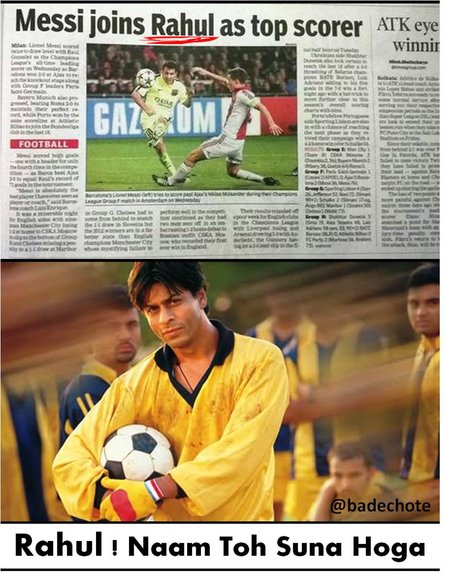 badechote's tweet photo. #Exclusive #TOIFL
MEssi joins Rahul as top scorer. http://t.co/oDJ5jD2Ox1