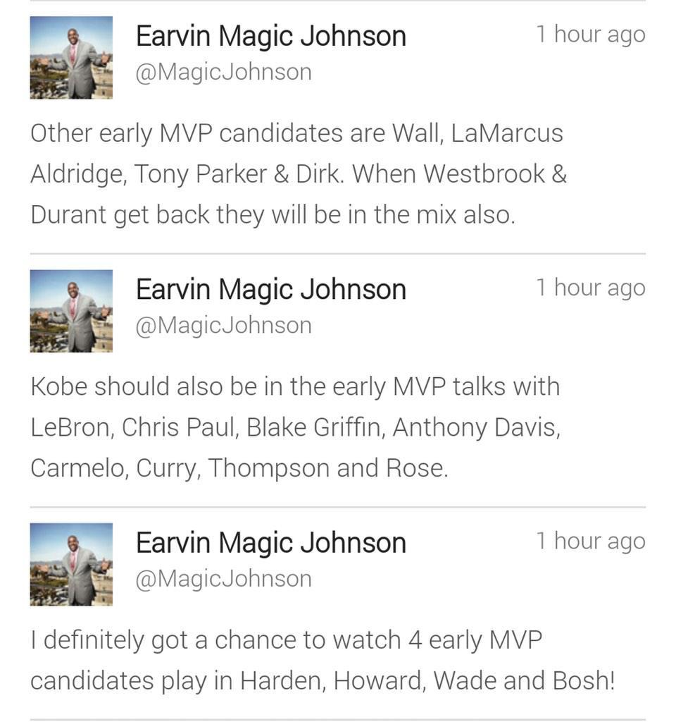 TheRaceDraft's tweet photo. Feeling down? Don't. You're probably in the MVP race according to Magic Johnson. http://t.co/yhklkyltKw