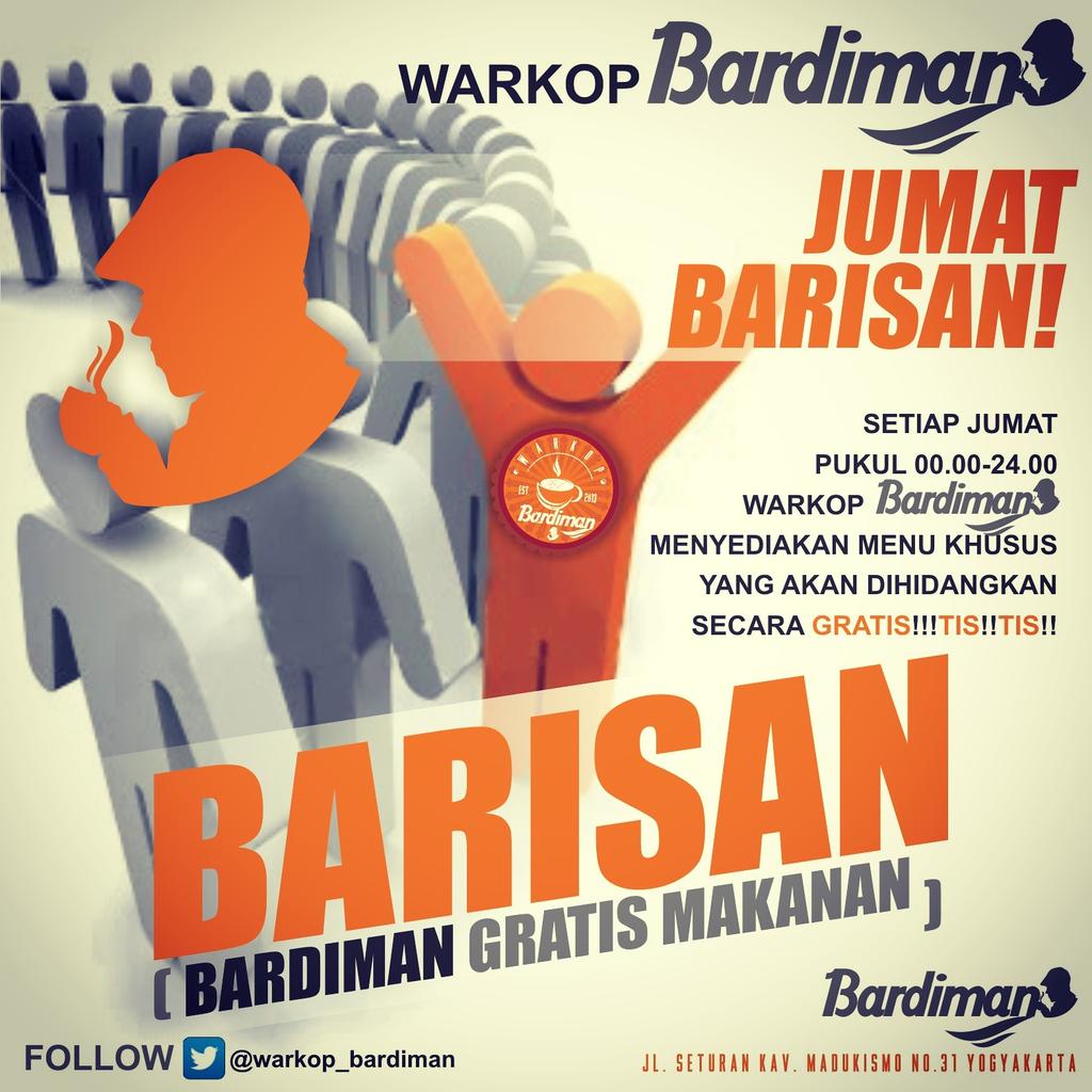 RT "<a href="/warkop_bardiman/">Warkop Bardiman</a>: Jumat BARISAN ( Bardiman Gratis Makanan ) monggooo... "