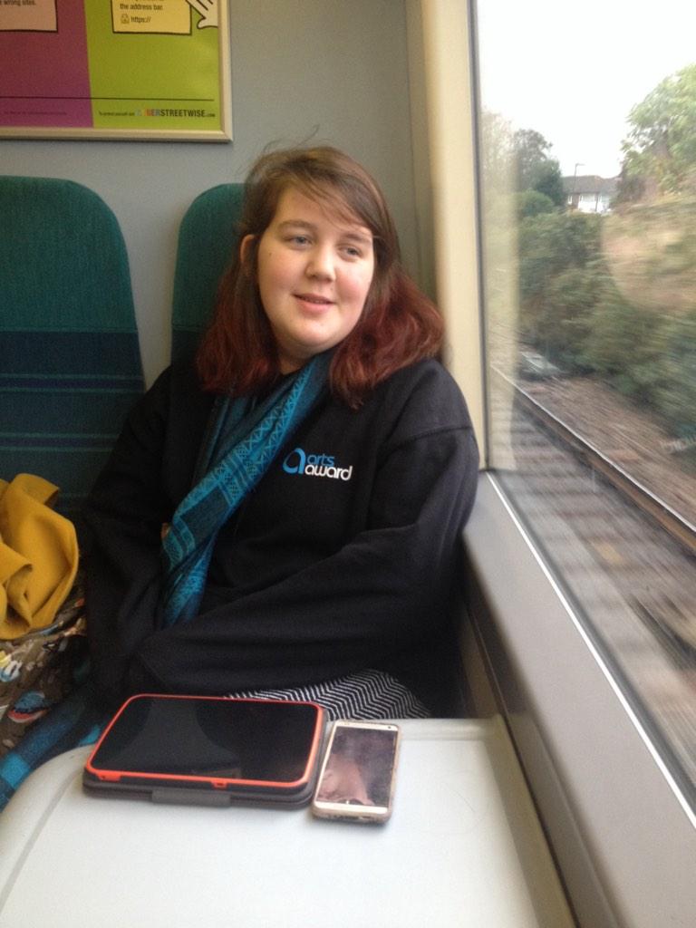 Arts Activist <a href="/elspethrebecca/">Elspeth Barron</a> rocking her <a href="/ArtsAwardVoice/">Arts Award Voice</a> hoodie on the train this morning!