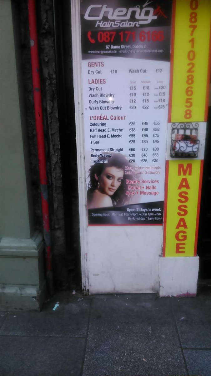 mmmrobbie's tweet photo. #hillaryduff are you aware you doing a swell job of advertising this questionable hair salon on dame street Dublin? http://t.co/1lCRSSc92d