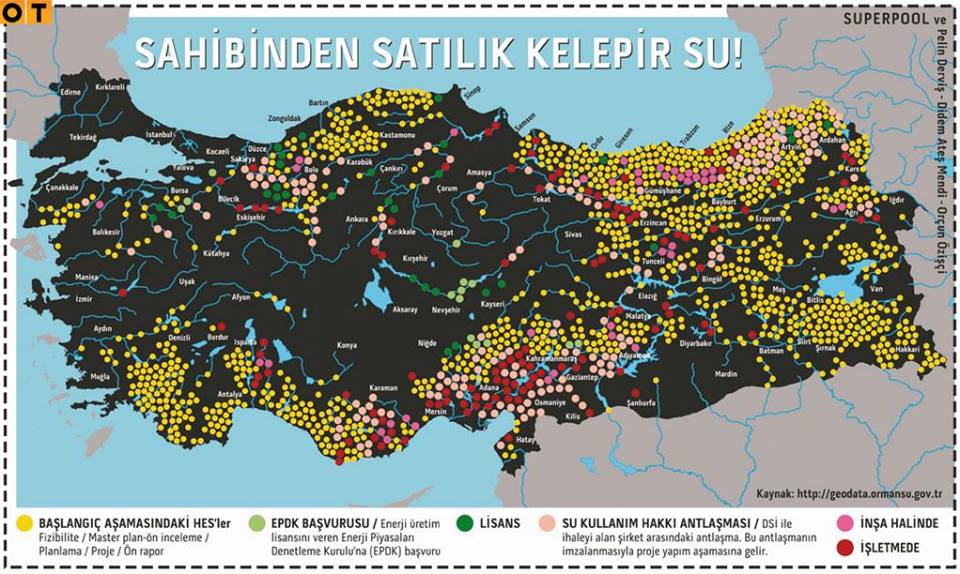 CSOYplatformu's tweet photo. Türkiye HES haritası. sarı noktalarda yarın halk direnecek, şirket devlet saldıracak. yaşamı yok etmek için... http://t.co/NEnRfsY11o
