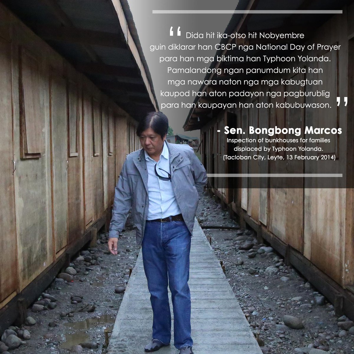 bongbongmarcos's tweet photo. Those still in bunkhouses, you have not been abandoned. We will #NeverForget. #YolandaAnniversary #YolandaPH #Haiyan http://t.co/zSCLXAPKEd