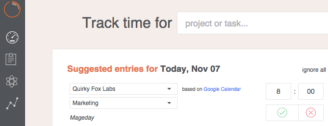 QuirkyFoxLabs's tweet photo. It’s lunch time at @magedayit. We can relax as our @googlecalendar events are tracked automatically by @timeneye. http://t.co/7A4ALRM9oy