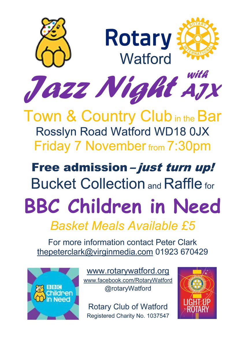 Jazz Night in aid of Children in Need tonight from 7:30 #rotary #BBCCIN details attached