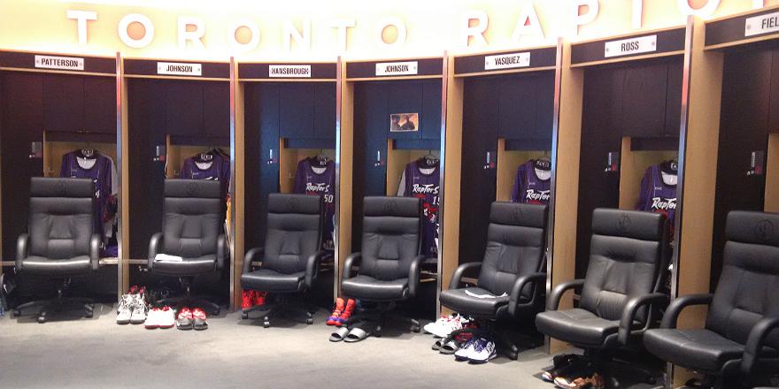 Raptors's tweet photo. #Raptors locker room ready to go with those purple throwbacks. #WeTheNorth #RTZ http://t.co/zFXr7ehUAh