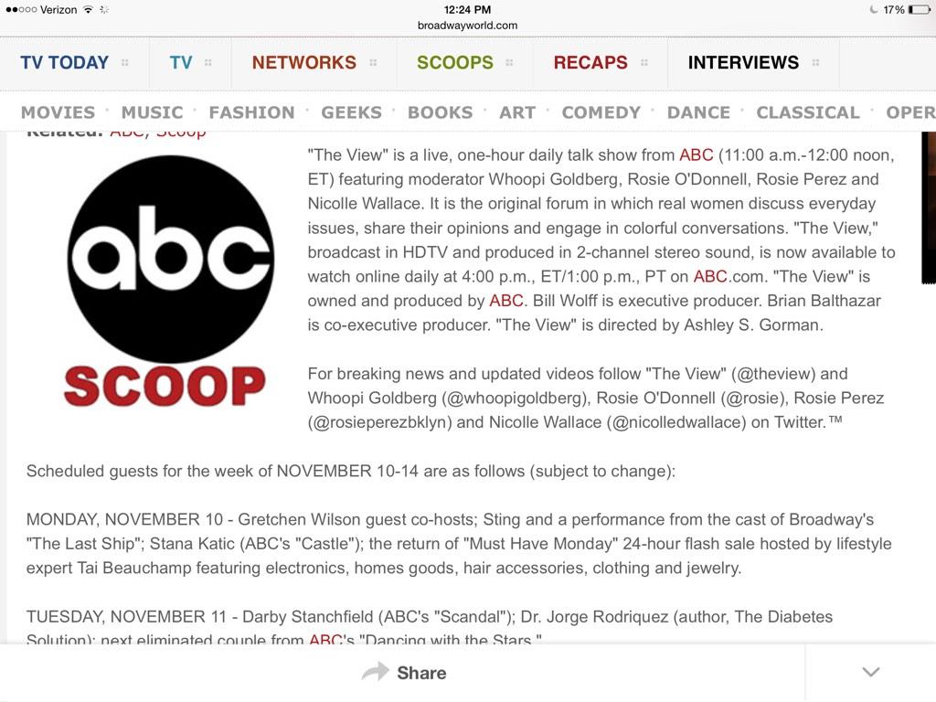 StanaTalkRadio's tweet photo. via @broadwayworld #StanaKatic Monday #theView
http://t.co/X7zciRbP3F http://t.co/eFQFddBELT