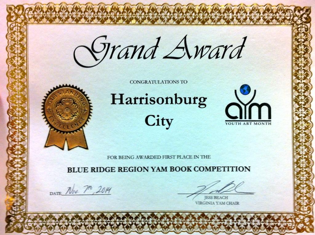 ArtLadyHBK's tweet photo. Congratulations to @HCPSArts @HCPSNews #vaea14 for the Grand Award in the Blue Ridge #yam book competition http://t.co/6gI4GIZjly