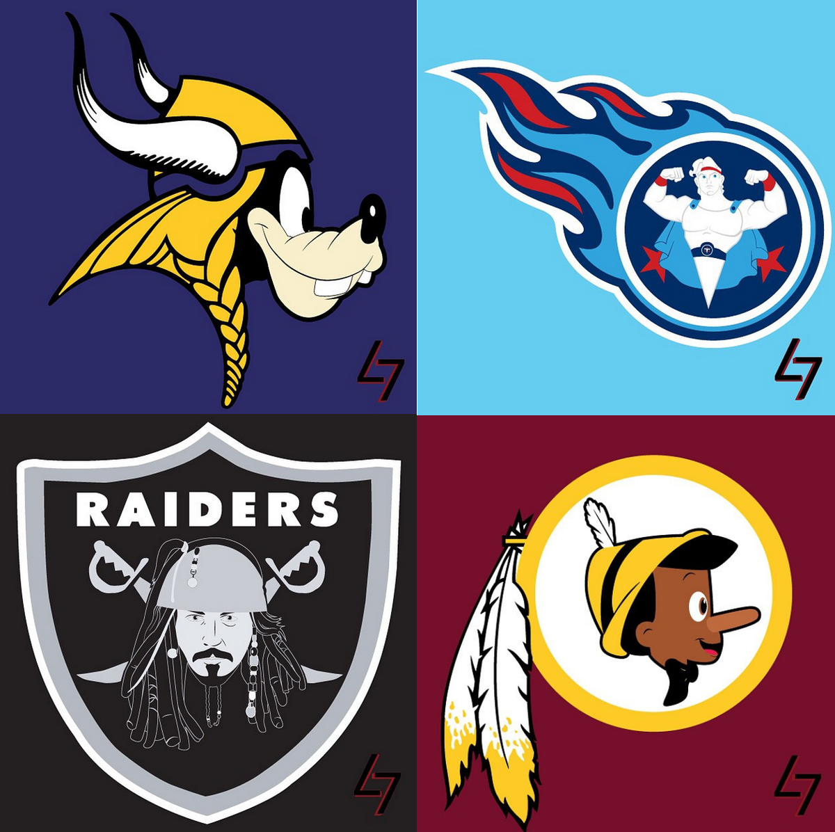 Disney characters as logo's  Nfl funny, Nfl teams logos, Nfl