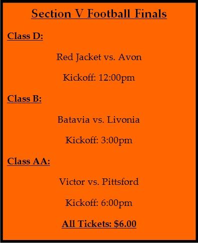 The lineup for today! It's a busy day of #SectionVFootball! First game kicks off at 12 noon! Stay warm everyone! #Roc