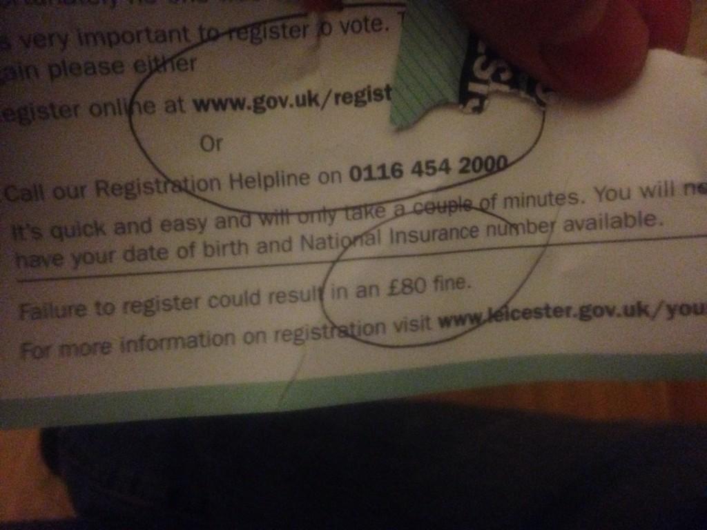 leeharding21's tweet photo. £80 fine for not registering to vote u can go fuck yourself @David_Cameron #GoVote2014 #nobodyworthavote http://t.co/JSSvFIiIC5
