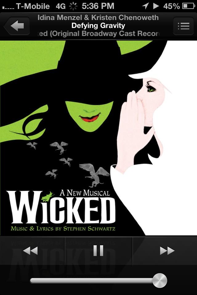 LoriHiscock's tweet photo. I don't have the voice for it but that didn't stop me from belting this one out all the way home tonight. #Wicked http://t.co/3CPxlxOSb9