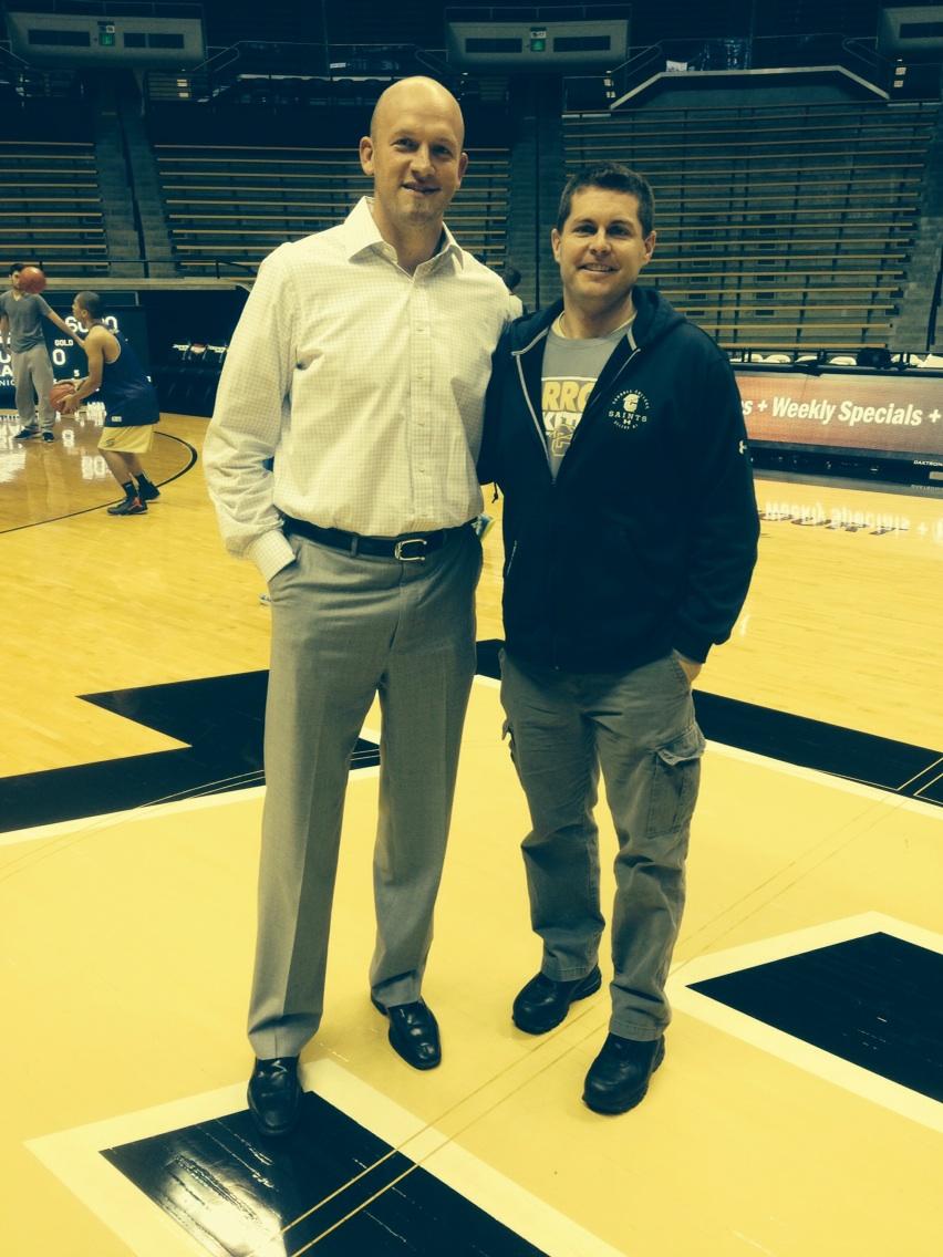 CarsonJames43's tweet photo. With #BrianCardinal -the custodian @ #CarrollCollege shoot-around b4 #Purdue game - thx for talkin to the players BC! http://t.co/QpP2mdsGQR