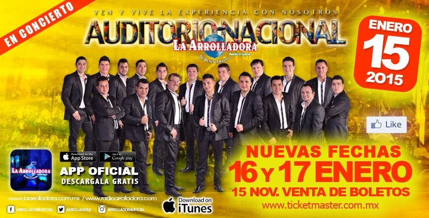Jennilopp's tweet photo. "@Arrolladora: Se abren 2 fechas mas en el Auditorio Nacional,boletos a la venta 15 de Noviembre. http://t.co/mGMnrSWDtw"