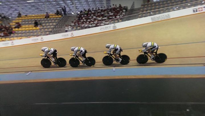AusCycling's tweet photo. #TrackWorldCup The #AussieCycling women's team pursuit squad in action earlier. Picture via @AnnaMeares http://t.co/cYvvNgpmfd