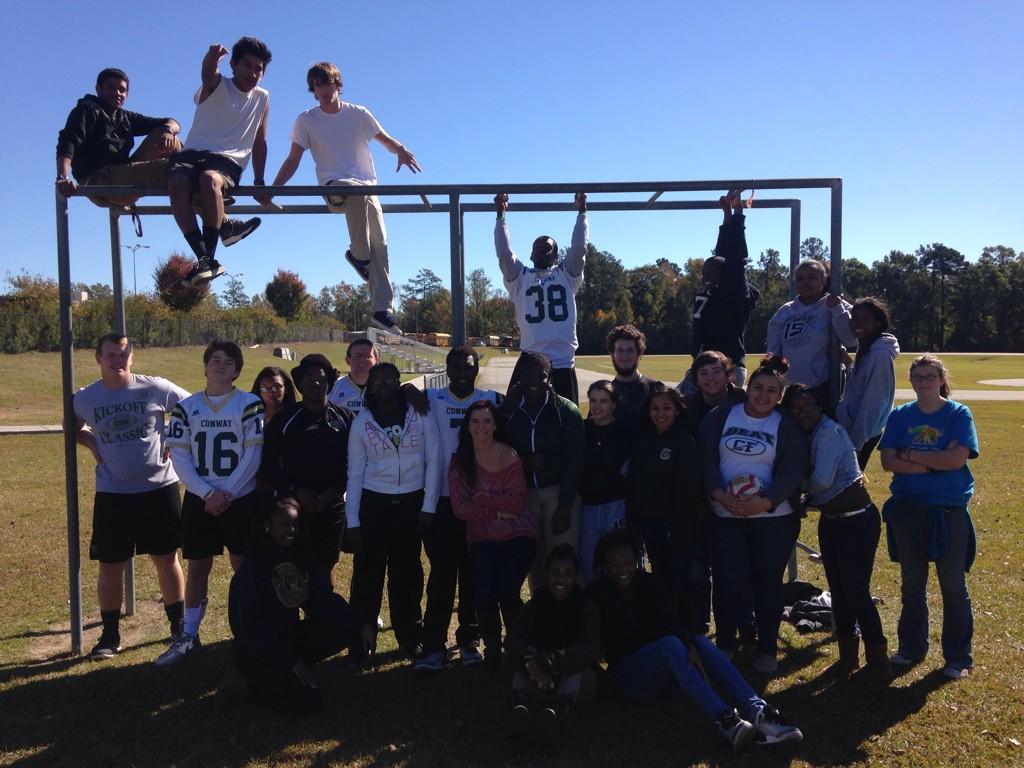conwayavid's tweet photo. Just a "friendly" game of kickball today w/ these kiddos! C/O '15❤️ http://t.co/79lrJeqdrh