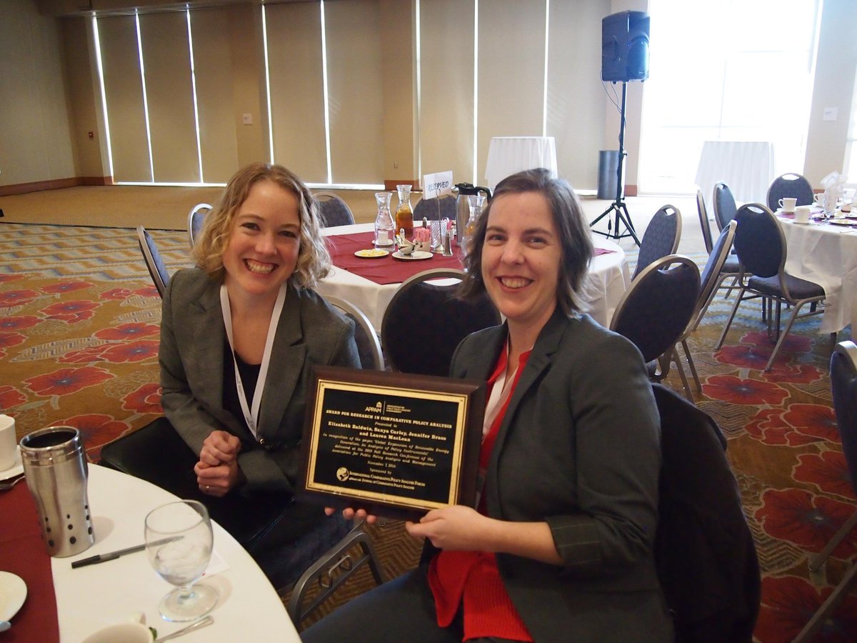 IUONeill's tweet photo. Congrats to #SPEA authors Carley (l) Baldwin (r) MacLean, @jennifer_brass for #2014APPAM Best Comparative Paper Award http://t.co/VgmYt4sgQx
