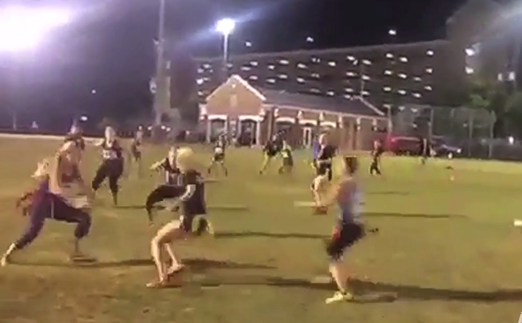 BleacherReport's tweet photo. VIDEO: A sorority girl jukes and spins for an amazing flag football touchdown http://t.co/zHTR9rvuDl http://t.co/0hDjKHrC5W