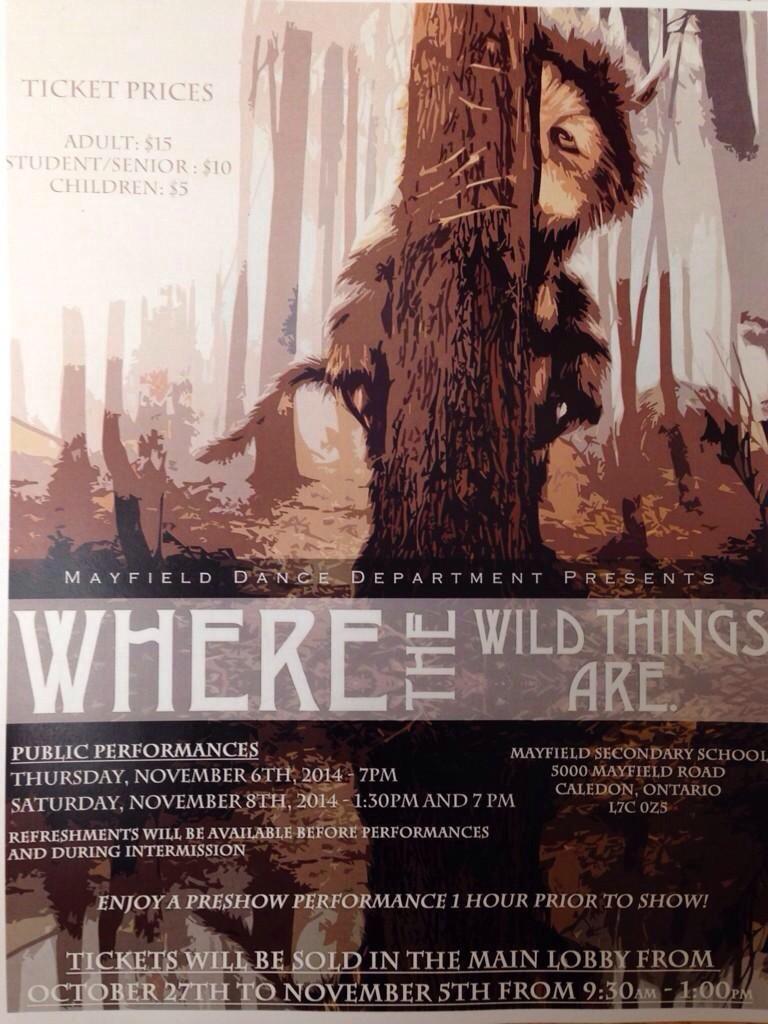 mayfield_dance's tweet photo. Looking 4 something to do 2morrow? #wherethewildthingsare #mayfielddance shows @ 1:30 & 7 @PeelSchools http://t.co/7GBvRS7ore