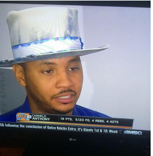 sportsbetcomau's tweet photo. Somebody invite Carmelo Anthony to Spring Carnival next year. Who knows what he'll wear #TheBetsTime http://t.co/edpRUH18De