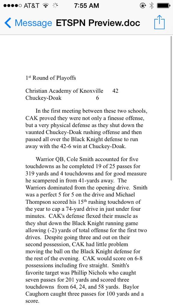 ETSPNcom's tweet photo. Brian Stayton recaps CD v CAK

Congrats to Black Knight Football on another fine season. http://t.co/MWSM5fZ7rY