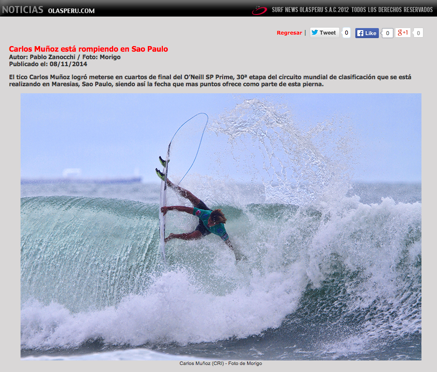 OLASPERUnews's tweet photo. ÚLTIMAS: El tico @carlosmunozsurf la viene rompiendo en el QS de Maresias http://t.co/LswVWfqvmz #OneillSPprime http://t.co/iTtKBx8Zrm
