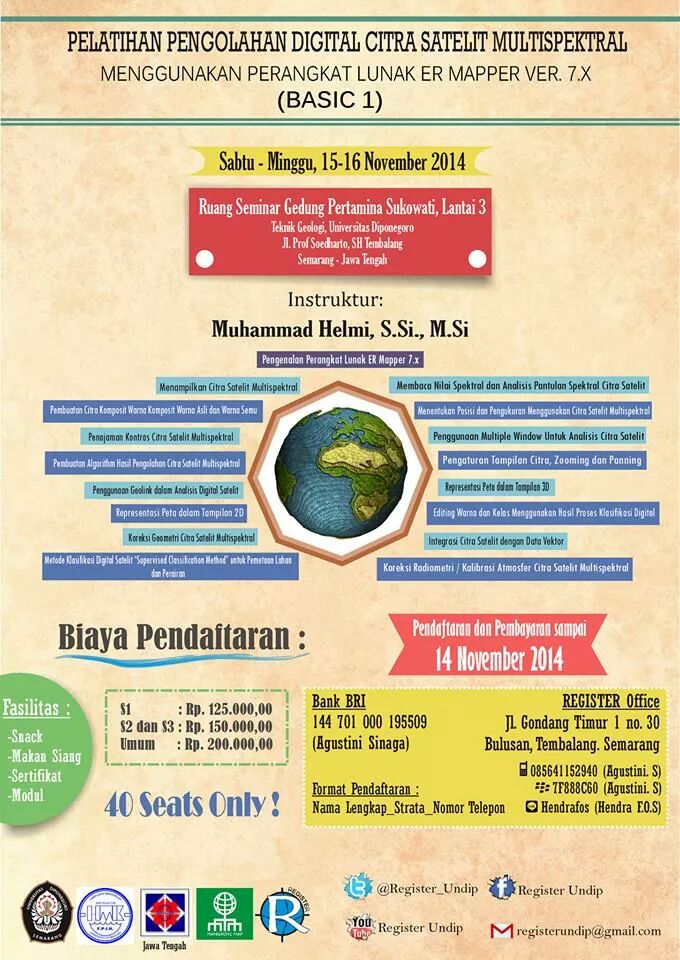 Register_Undip's tweet photo. Sudah daftar Pelatihan Pengolahan Digital Citra Satelit Multispektral? Ayo kuota tinggal sedikit lg! #TrainingBasic1 http://t.co/Fn3LQni4vo