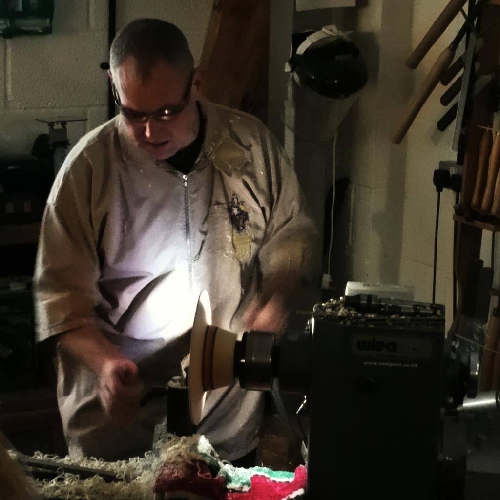 ToolPost's tweet image. Andrew Hall sets the mood at the Toolpost open house. #woodturning #hats