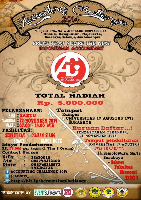 Accounting Challenge '14 SMA/MA se-GERBANG KERTASUSILA by <a href="/HimatansiUntag/">HimatansiUntag</a> | 22 Nov 14 | cp: 085745215572 | @AC2014_