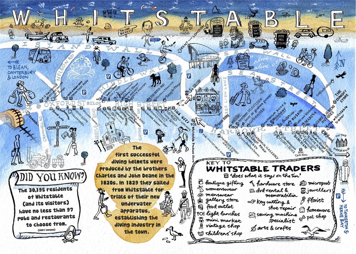 IndieShopGuide's tweet image. Here's the #Whitstable side of our Guide, available from all #IndieShops in Whit &amp;amp; Tank - artwork by @HaveAGander1