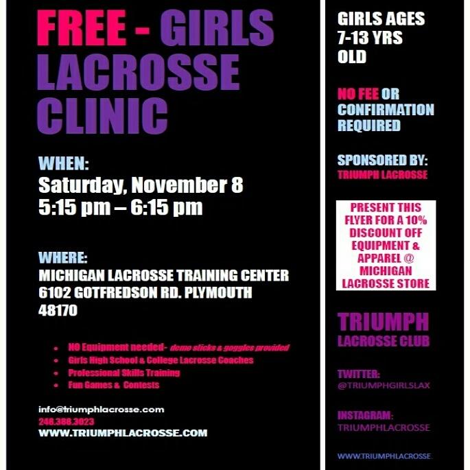 triumphgirlslax's tweet photo. FREE YOUTH GIRLS LAX CLINIC - TODAY!! @triumphgirlslax #TriumphLacrosse #TriumphGirlsRock #LaxChicks http://t.co/ozRJUZPzuv