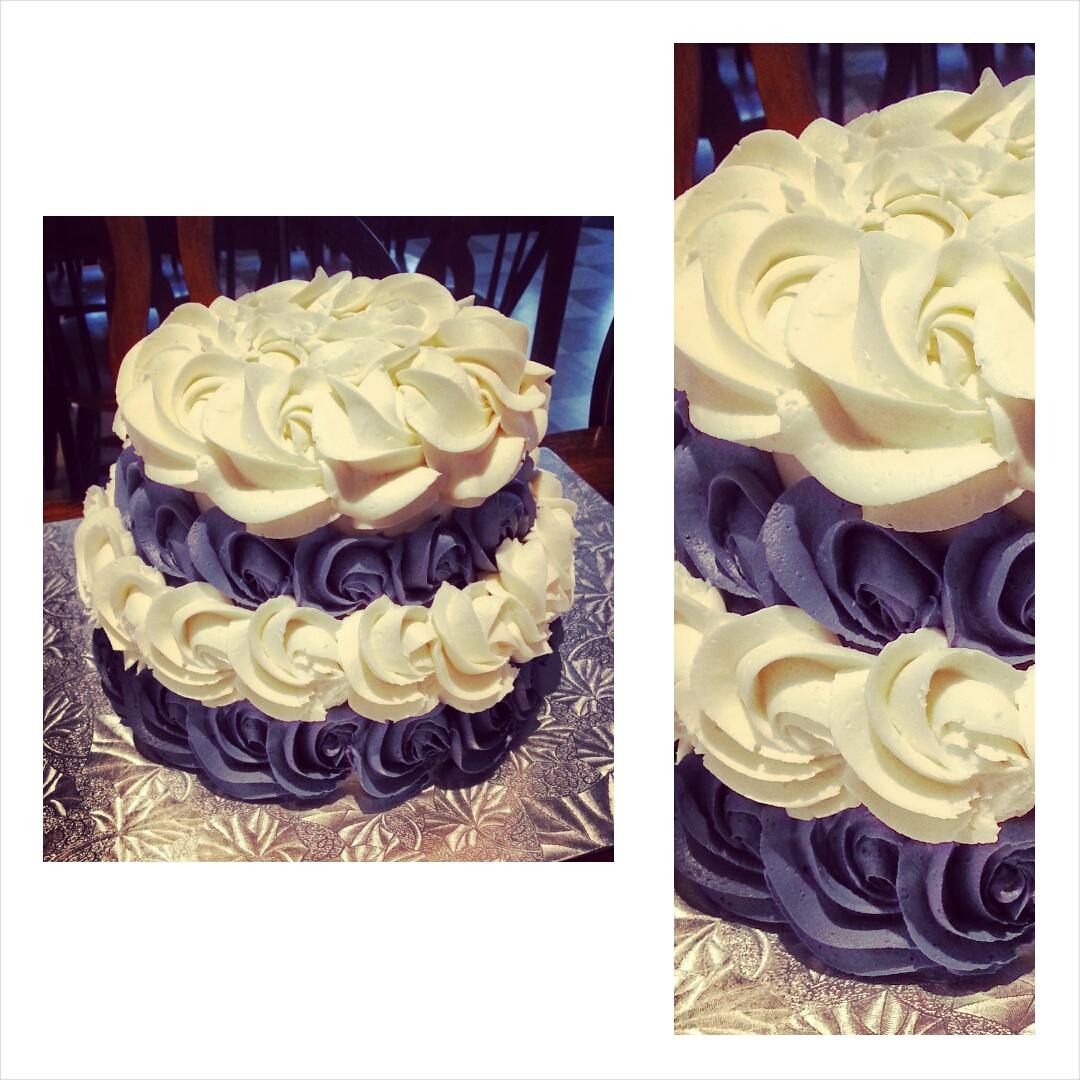 sophiasbakery's tweet photo. Two tone, two tier #glutenfree wedding cake with our signature Rose Swirl... beautiful and tasty rolled into one :) http://t.co/tnhEFGKqmf