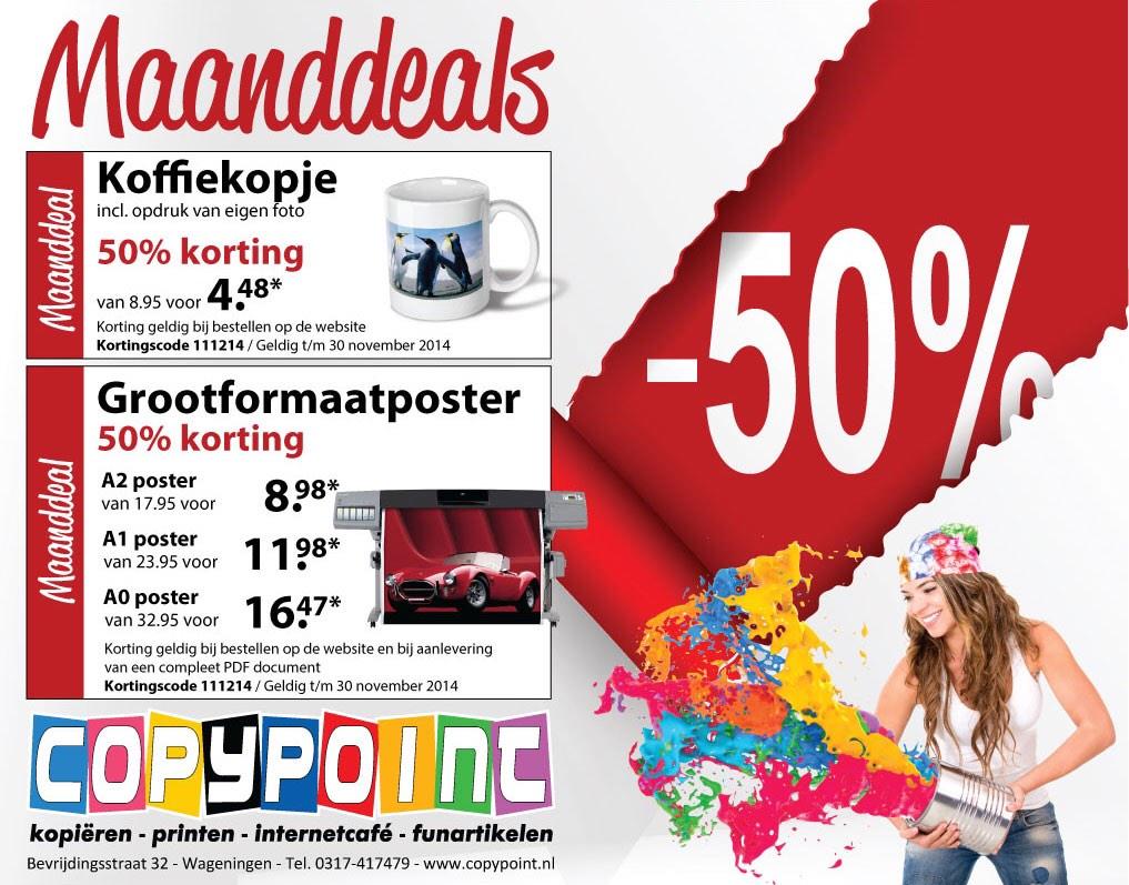 copypoint's tweet image. Gisteren is de nieuwsbrief verzonden. 50% korting op een koffiekopje met bedrukking. De kortingscode is 111214.