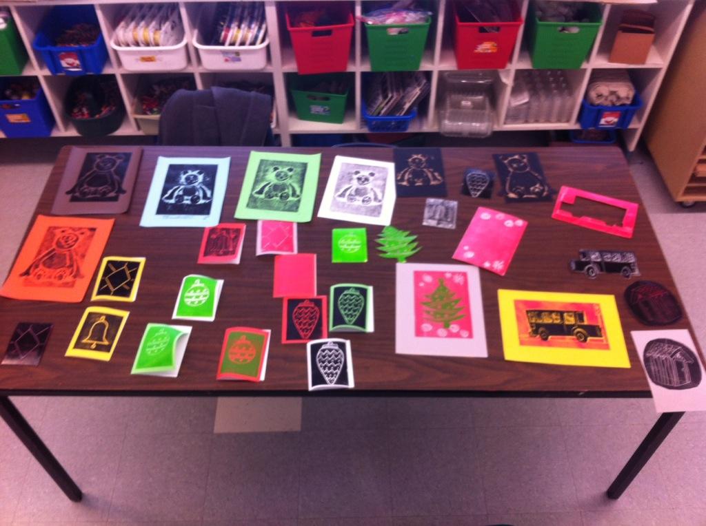 Printmaking with Kids Session, only 2 participants came but look at all the art they made.  @ECEC_ATA #ECEC2014