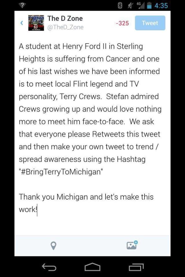 kristencolesux's tweet photo. so proud of my school thank you so much to everyone who tweeted #BringTerryToMichigan it finally happened β€οΈ http://t.co/9PJPDrSrof