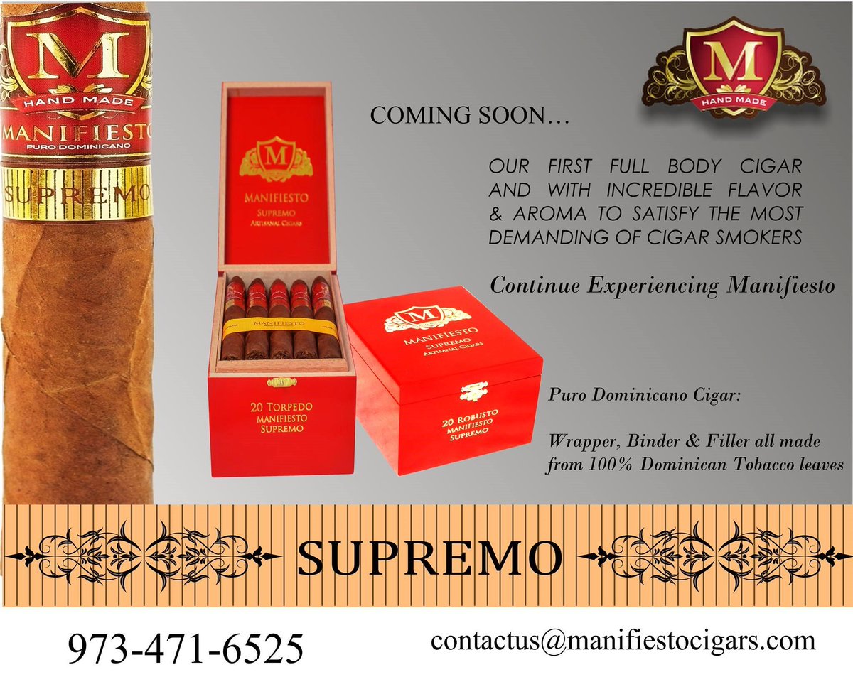 Announcing the release of our new Manifiesto Cigar brand: A full body Dominican Puro the Supremo Manifiesto Cigar !