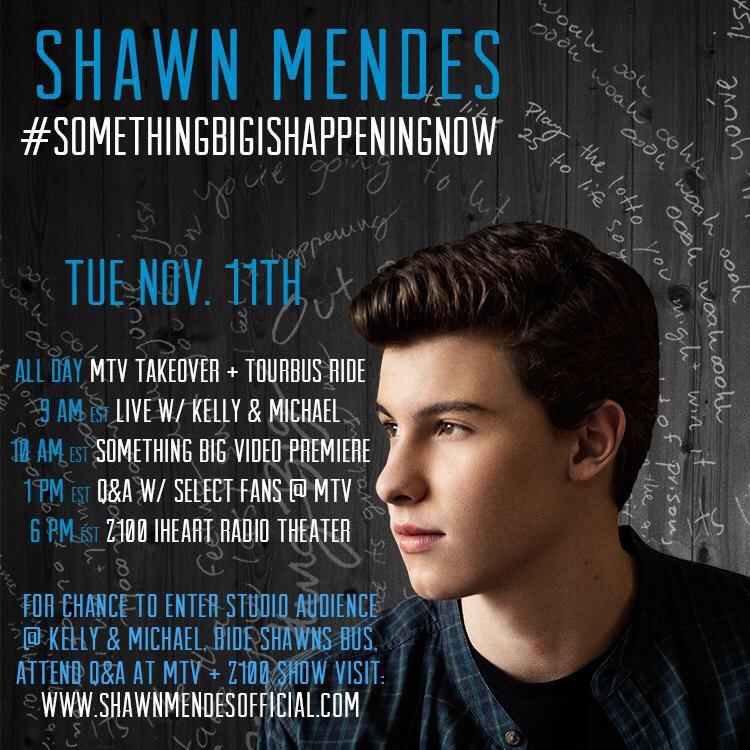 ShawnDailyBRL's tweet photo. Eventos do Shawn do dia 11! #GetSomethingBigToNumber1 http://t.co/Z7Pmv80vbk