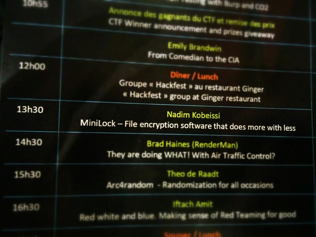 popshell's tweet photo. Nice crypto talk at @hackfest_ca by @kaepora (Nadim Kobeissi) about #MiniLock. Fun guy, fun project! http://t.co/5rOEVXMe6H
