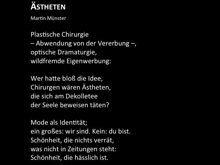 #plastische #chirurgie #Gedicht #Poet #Autor #Schreiben #Lyrik 

Ästheten

Martin Münster
