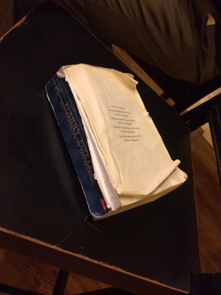 jgetzler's tweet photo. #Harry5 after the 11YO got finished with it. She reads as Contact Sport. Now on to HBP @jk_rowling @DanielleBurby http://t.co/4c9wOEUQUp