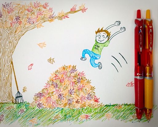 InfluensterCB's tweet photo. Because who doesn't love to jump in a pile of leaves?! #FrixIt @PilotPenUSA #DLVoxBox http://t.co/rXi6leWuoq