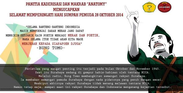 FUNJANI12's tweet photo. SELAMAT MEMPERINGATI HARI SUMPAH PEMUDA 28 OKTOBER 2014 @BEMKMFFA_UNJANI @PekaFarmasi14 @PekaFarmasi14 http://t.co/bkWfv1yYPK