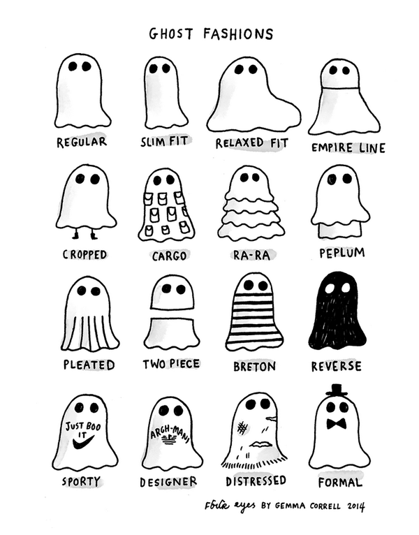 io9's tweet photo. Comic Reveals That Ghosts Have Better Fashion Sense Than You (by Gemma Correll) http://t.co/07DCPzdrfU http://t.co/ZM61omClu5