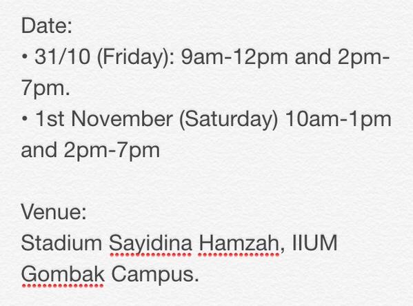 efestcharityrun's tweet photo. [RACE KIT COLLECTION DATE/TIME &amp; VENUE] @twt_iium http://t.co/jMZjKjyAY9