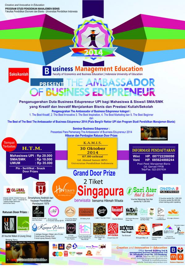 Hadirilaah acara puncak Ambassador Business Edupreneur 2014! 30 Oktober 2014 di Gd. Ahmad Sanusi (BPU) UPI <a href="/InfoUPI/">Informasi Kampus UPI</a>