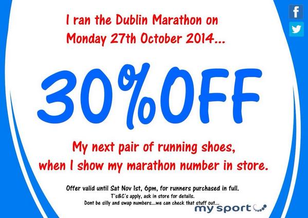 mysportWex's tweet photo. Congrats to all our friends who competed in the Dublin Marathon yesterday. Here's a reward to get you going again... http://t.co/lBnxbDB3ir