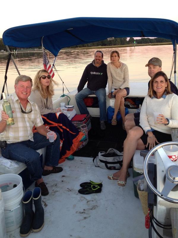 Happy #oyster #wine tasters on weekend #OysterFarmTour #LynnhavenRiver #VaOysterTrail #sunset #oystour #InAHalfShell